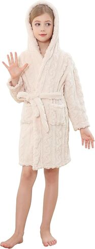 Umeyda Girls & Womens Twist Fleece Robes, Hooded Soft Warm Bath Robe for Kids Womens Fuzzy Bathrobe for Gifts in Kuwait