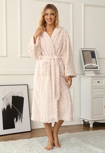 Umeyda Girls & Womens Twist Fleece Robes, Hooded Soft Warm Bath Robe for Kids Womens Fuzzy Bathrobe for Gifts in Kuwait