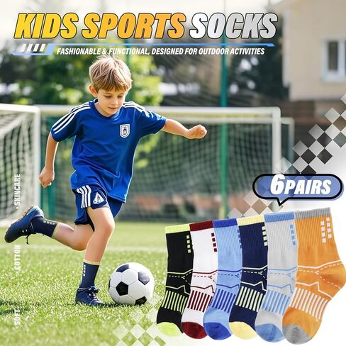 ANTSANG Kids Boys Girls Cotton Crew Socks Youth Teen Athletic Sport Basketball Breathable Soft Socks 6 Pairs in Kuwait