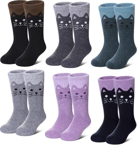 LANLEO Kids Wool Socks For Toddlers Boys Girls Hiking Winter Warm Cozy Thick Heavy Thermal Crew Boot Socks 6 Pairs in Kuwait