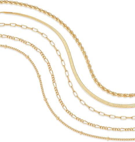 PAVOI 18K Gold Plated Chain Bracelet Pack for Women | Jewelry Set of 5 Stackable Bracelets Paperclip Snake Rope Figaro Beaded Chains in Saudi Arabia