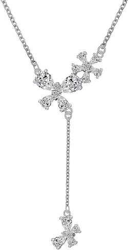 3Ct Moissanite Pendant Necklace for Women, 18 inch DF Color VVS Lab Created Diamond Engagement Necklace with Blossoms Charm, Sterling Silver Y Necklace with 18K White Gold Plated in Saudi Arabia