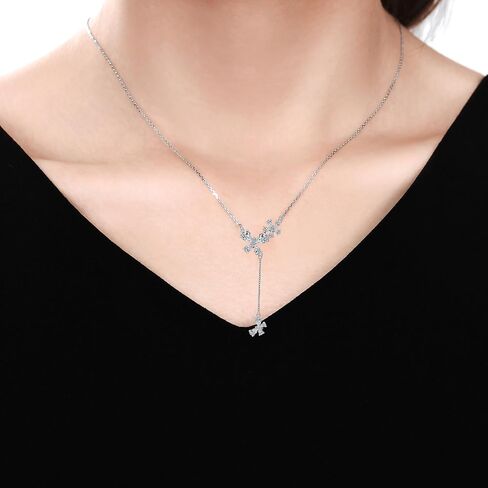 3Ct Moissanite Pendant Necklace for Women, 18 inch DF Color VVS Lab Created Diamond Engagement Necklace with Blossoms Charm, Sterling Silver Y Necklace with 18K White Gold Plated in Saudi Arabia