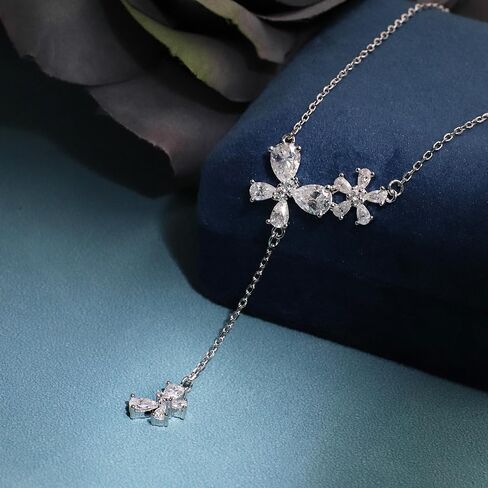 3Ct Moissanite Pendant Necklace for Women, 18 inch DF Color VVS Lab Created Diamond Engagement Necklace with Blossoms Charm, Sterling Silver Y Necklace with 18K White Gold Plated in Saudi Arabia