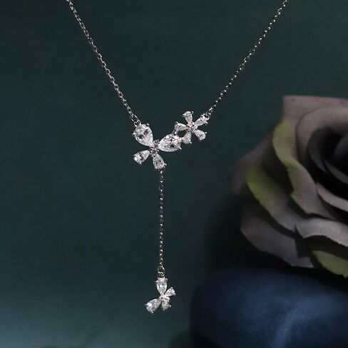 3Ct Moissanite Pendant Necklace for Women, 18 inch DF Color VVS Lab Created Diamond Engagement Necklace with Blossoms Charm, Sterling Silver Y Necklace with 18K White Gold Plated in Saudi Arabia