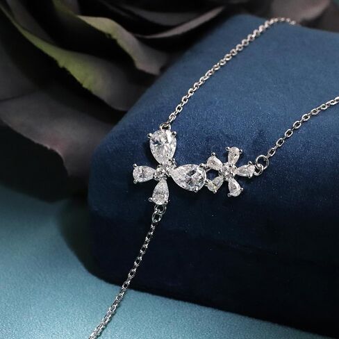 3Ct Moissanite Pendant Necklace for Women, 18 inch DF Color VVS Lab Created Diamond Engagement Necklace with Blossoms Charm, Sterling Silver Y Necklace with 18K White Gold Plated in Saudi Arabia