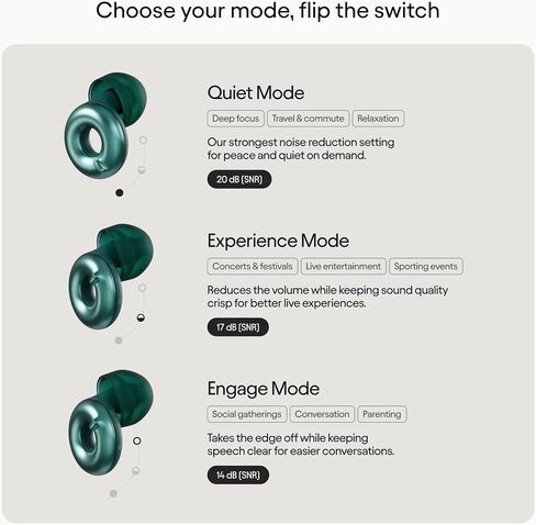Loop Switch 2 Adjustable Ear Plugs – 3 Noise Relief Modes for Ultimate Control | Flexible Noise Reduction Earplugs for Focus, Travel, Socializing, Festivals & More | 20-26 dB (SNR) Noise Reduction in Saudi Arabia