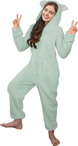 Batermoon Girls Fleece Zip Up Jumpsuits Kids Hooded Rompers Costume Winter Clothes 5-14 Years in Kuwait