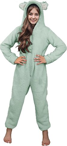Batermoon Girls Fleece Zip Up Jumpsuits Kids Hooded Rompers Costume Winter Clothes 5-14 Years in Kuwait