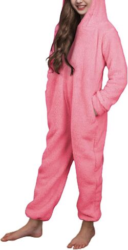 Batermoon Girls Fleece Zip Up Jumpsuits Kids Hooded Rompers Costume Winter Clothes 5-14 Years in Kuwait