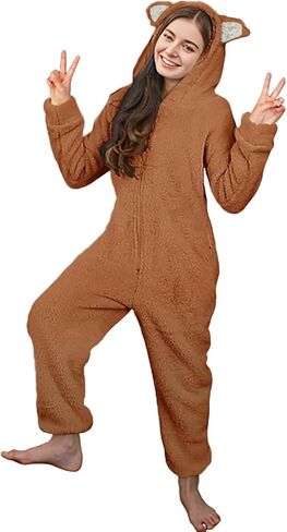 Batermoon Girls Fleece Zip Up Jumpsuits Kids Hooded Rompers Costume Winter Clothes 5-14 Years in Kuwait