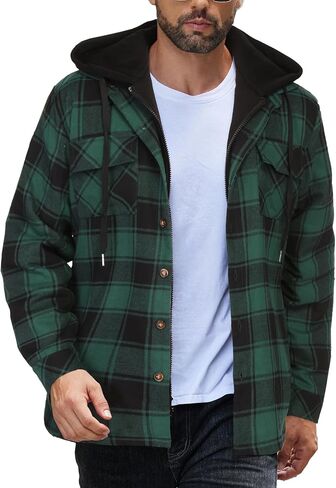 COOFANDY Men's Flannel Shirt Jacket Warm Quilted Lined Hooded Long Sleeve Plaid Shirt Jackets in Saudi Arabia