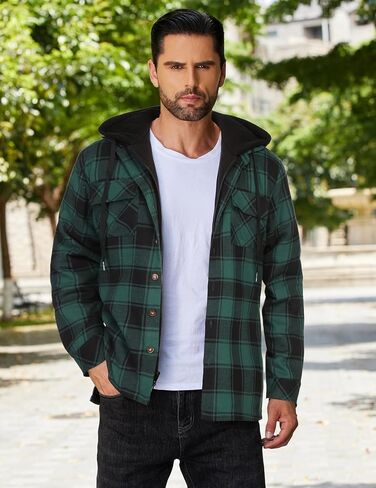 COOFANDY Men's Flannel Shirt Jacket Warm Quilted Lined Hooded Long Sleeve Plaid Shirt Jackets in Saudi Arabia