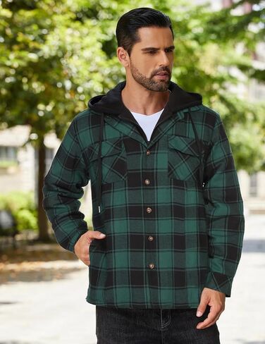 COOFANDY Men's Flannel Shirt Jacket Warm Quilted Lined Hooded Long Sleeve Plaid Shirt Jackets in Saudi Arabia