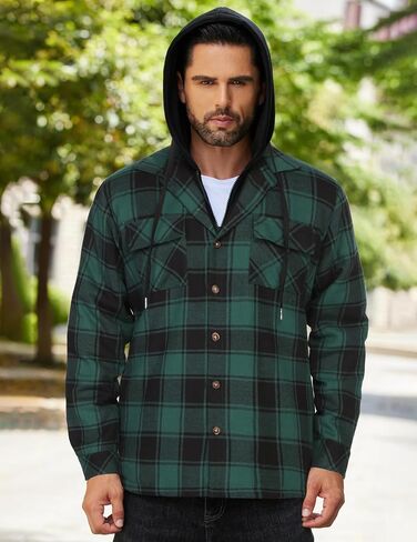 COOFANDY Men's Flannel Shirt Jacket Warm Quilted Lined Hooded Long Sleeve Plaid Shirt Jackets in Saudi Arabia