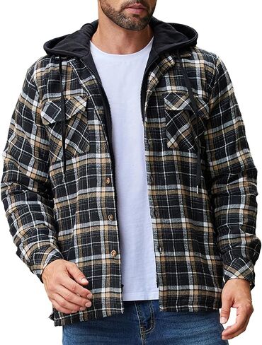 COOFANDY Men's Flannel Shirt Jacket Warm Quilted Lined Hooded Long Sleeve Plaid Shirt Jackets in Saudi Arabia
