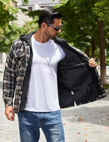 COOFANDY Men's Flannel Shirt Jacket Warm Quilted Lined Hooded Long Sleeve Plaid Shirt Jackets in Saudi Arabia