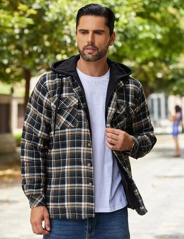 COOFANDY Men's Flannel Shirt Jacket Warm Quilted Lined Hooded Long Sleeve Plaid Shirt Jackets in Saudi Arabia