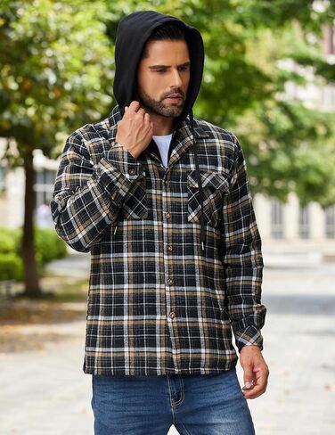 COOFANDY Men's Flannel Shirt Jacket Warm Quilted Lined Hooded Long Sleeve Plaid Shirt Jackets in Saudi Arabia