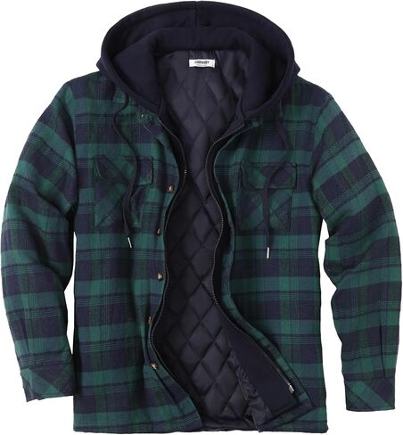 COOFANDY Men's Flannel Shirt Jacket Warm Quilted Lined Hooded Long Sleeve Plaid Shirt Jackets in Saudi Arabia