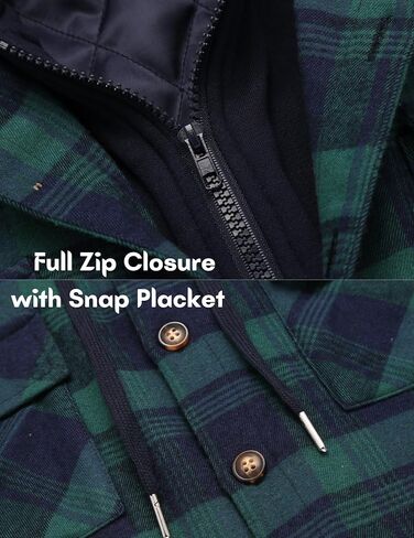 COOFANDY Men's Flannel Shirt Jacket Warm Quilted Lined Hooded Long Sleeve Plaid Shirt Jackets in Saudi Arabia