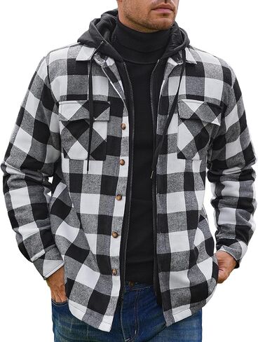 سترة قميص من الفلانيل للرجال من COOFANDY، مبطنة دافئة، بقلنسوة، وأكمام طويلة، سترات قميص منقوشة in Kuwait