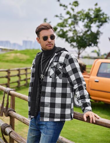 سترة قميص من الفلانيل للرجال من COOFANDY، مبطنة دافئة، بقلنسوة، وأكمام طويلة، سترات قميص منقوشة in Kuwait