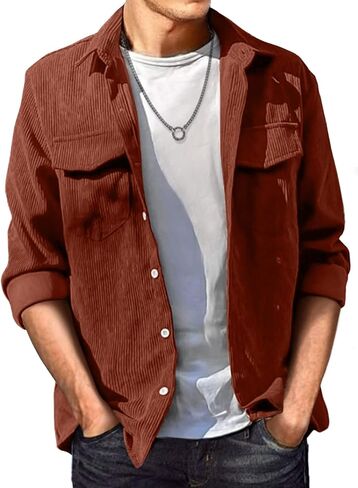JMIERR Men's Corduroy Button Down Shirts Casual Long Sleeve Shacket Jacket with Flap Pockets in Saudi Arabia
