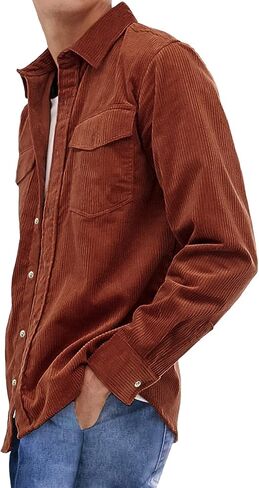 JMIERR Men's Corduroy Button Down Shirts Casual Long Sleeve Shacket Jacket with Flap Pockets in Saudi Arabia