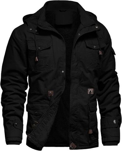 Men's Winter Jacket Military Jacket Fleece Lined Warm Cargo Jackets Removable Hood Cotton Work Coat in Saudi Arabia