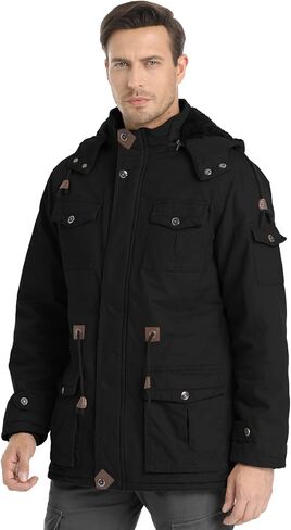 Men's Winter Jacket Military Jacket Fleece Lined Warm Cargo Jackets Removable Hood Cotton Work Coat in Saudi Arabia