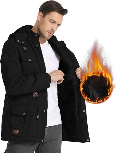 Men's Winter Jacket Military Jacket Fleece Lined Warm Cargo Jackets Removable Hood Cotton Work Coat in Saudi Arabia