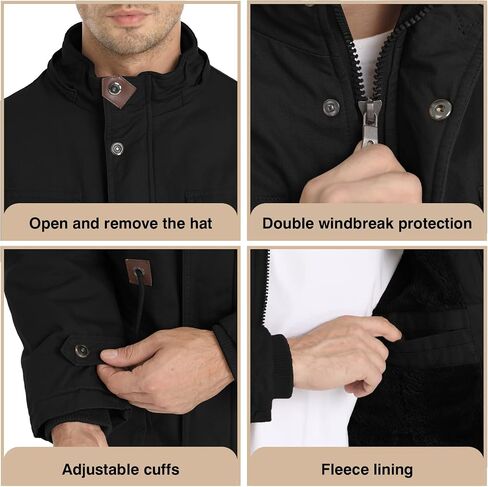 Men's Winter Jacket Military Jacket Fleece Lined Warm Cargo Jackets Removable Hood Cotton Work Coat in Saudi Arabia
