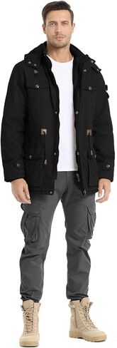 Men's Winter Jacket Military Jacket Fleece Lined Warm Cargo Jackets Removable Hood Cotton Work Coat in Saudi Arabia