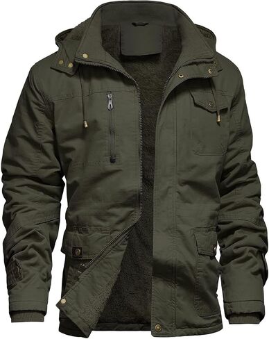 Men's Winter Jacket Military Jacket Fleece Lined Warm Cargo Jackets Removable Hood Cotton Work Coat in Saudi Arabia