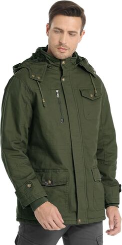 Men's Winter Jacket Military Jacket Fleece Lined Warm Cargo Jackets Removable Hood Cotton Work Coat in Saudi Arabia