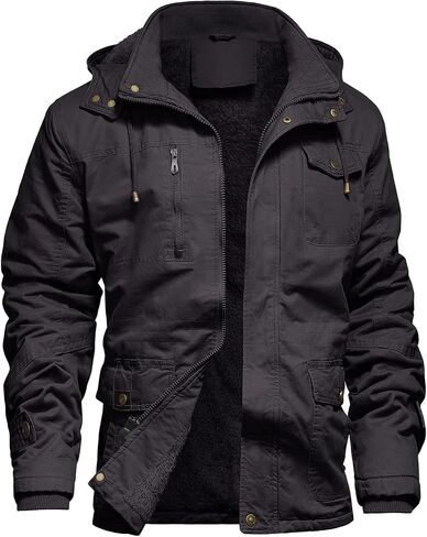 Men's Winter Jacket Military Jacket Fleece Lined Warm Cargo Jackets Removable Hood Cotton Work Coat in Saudi Arabia
