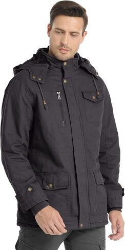 Men's Winter Jacket Military Jacket Fleece Lined Warm Cargo Jackets Removable Hood Cotton Work Coat in Saudi Arabia