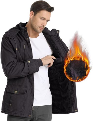 Men's Winter Jacket Military Jacket Fleece Lined Warm Cargo Jackets Removable Hood Cotton Work Coat in Saudi Arabia