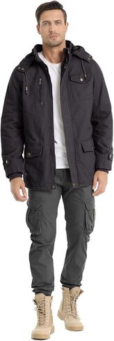 Men's Winter Jacket Military Jacket Fleece Lined Warm Cargo Jackets Removable Hood Cotton Work Coat in Saudi Arabia