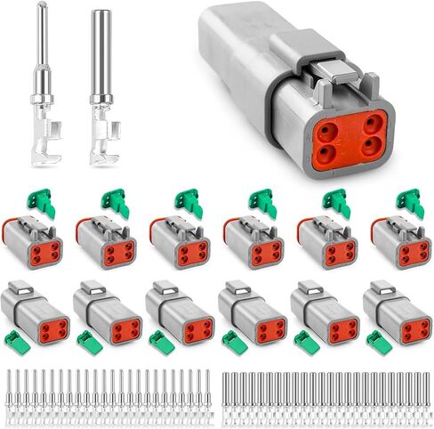 JRready DW1017 2 Pin Deutsch DT Connector Kit, IP68 Waterproof Gray DT Connectors Electrical Automative Wire Connectors with 12Pairs Size 16 Stamped Contacts 16-18 AWG, for Car Truck Boat, 6 Sets in Kuwait