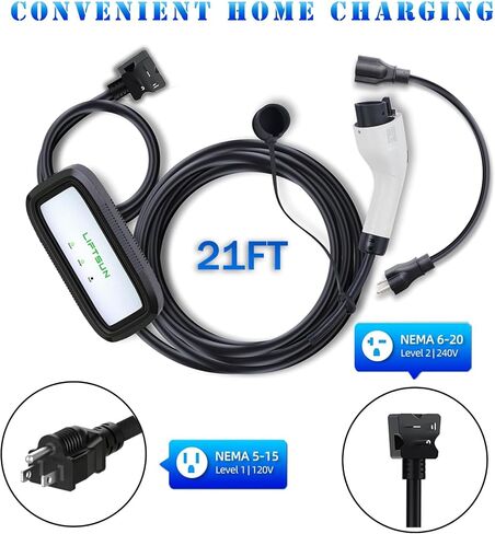 Level 1+2 EV Charger, 16 Amp 120V or 240V, Portable Electric Vehicle Charger with 21Ft Charging Cable NEMA 6-20 Plug,Plug-in Home EV Charging Station for SAE J1772 EVs(Tesla Need Adapter) in Saudi Arabia