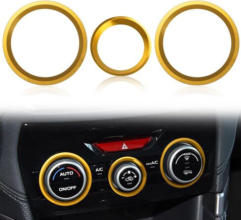 Auovo AC مقبض التحكم في المناخ الحلقة الخارجية يغطي الملحقات لسوبارو Crosstrek 2018-2022 2023 / Impreza 2017-2023 / Forester 2019-2024 زخرفة التحكم في مفتاح تكييف الهواء الداخلي (ذهبي) in Kuwait