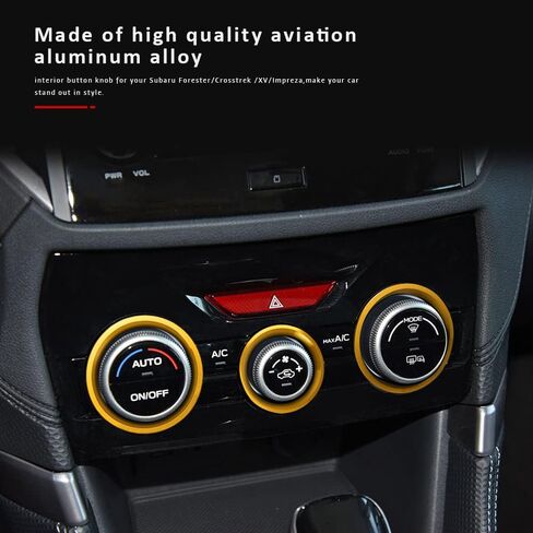 Auovo AC مقبض التحكم في المناخ الحلقة الخارجية يغطي الملحقات لسوبارو Crosstrek 2018-2022 2023 / Impreza 2017-2023 / Forester 2019-2024 زخرفة التحكم في مفتاح تكييف الهواء الداخلي (ذهبي) in Kuwait