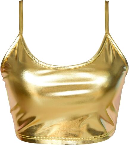 Women's Metallic Crop Top Shiny Sleeveless Rave Bra Tops for Dancing Festival Costume in Saudi Arabia