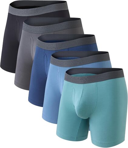 COLORFULLEAF Men's Boxer Briefs Soft Comfort Breathable Rayon Made From Bamboo Underwear for Men Packs Open Fly Pouch in Kuwait