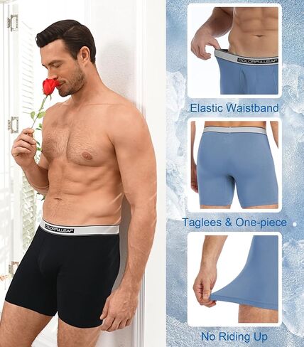 COLORFULLEAF Men's Boxer Briefs Soft Comfort Breathable Rayon Made From Bamboo Underwear for Men Packs Open Fly Pouch in Kuwait