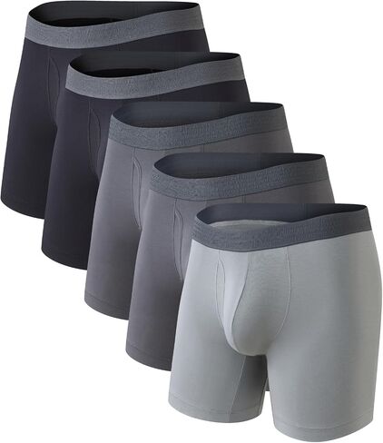 COLORFULLEAF Men's Boxer Briefs Soft Comfort Breathable Rayon Made From Bamboo Underwear for Men Packs Open Fly Pouch in Kuwait