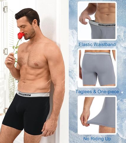 COLORFULLEAF Men's Boxer Briefs Soft Comfort Breathable Rayon Made From Bamboo Underwear for Men Packs Open Fly Pouch in Kuwait