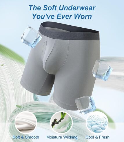 COLORFULLEAF Men's Boxer Briefs Soft Comfort Breathable Rayon Made From Bamboo Underwear for Men Packs Open Fly Pouch in Kuwait
